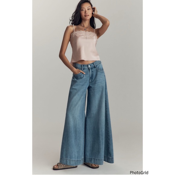 Anthropologie Pilcro Mid Rise Super Wide Leg Denim Jeans New With Tags 25
